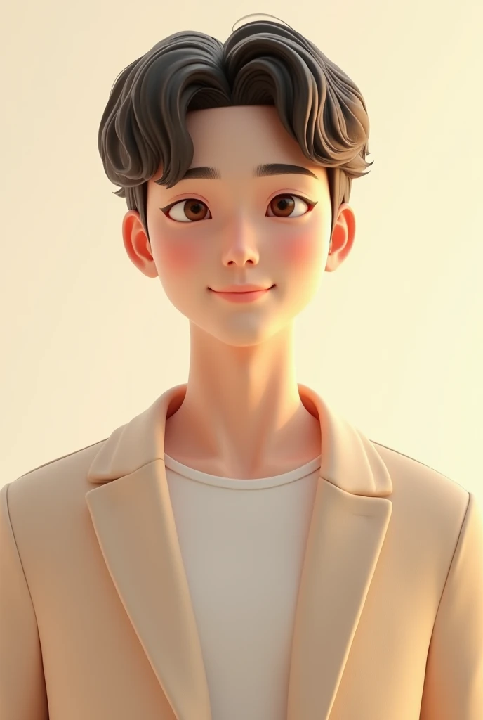 portrait picture in cream plain backgroud with a handsome 3D animated korean man for couple picture