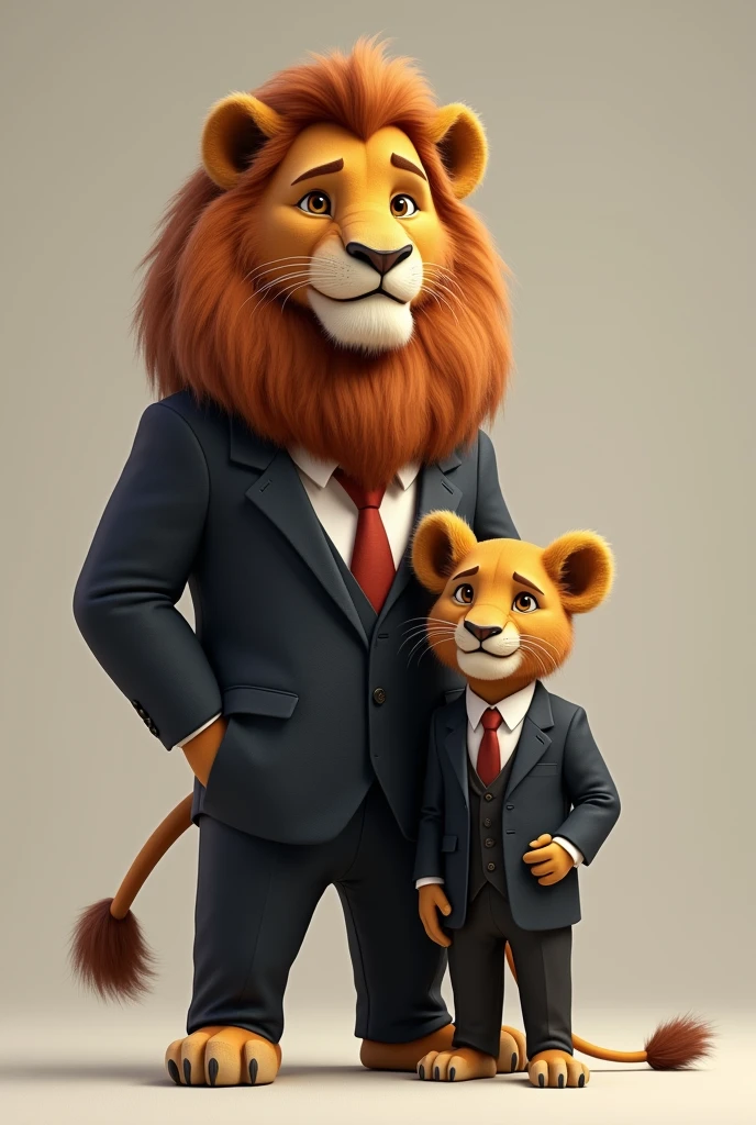 Adult lion and baby lion both in suit together as proud
