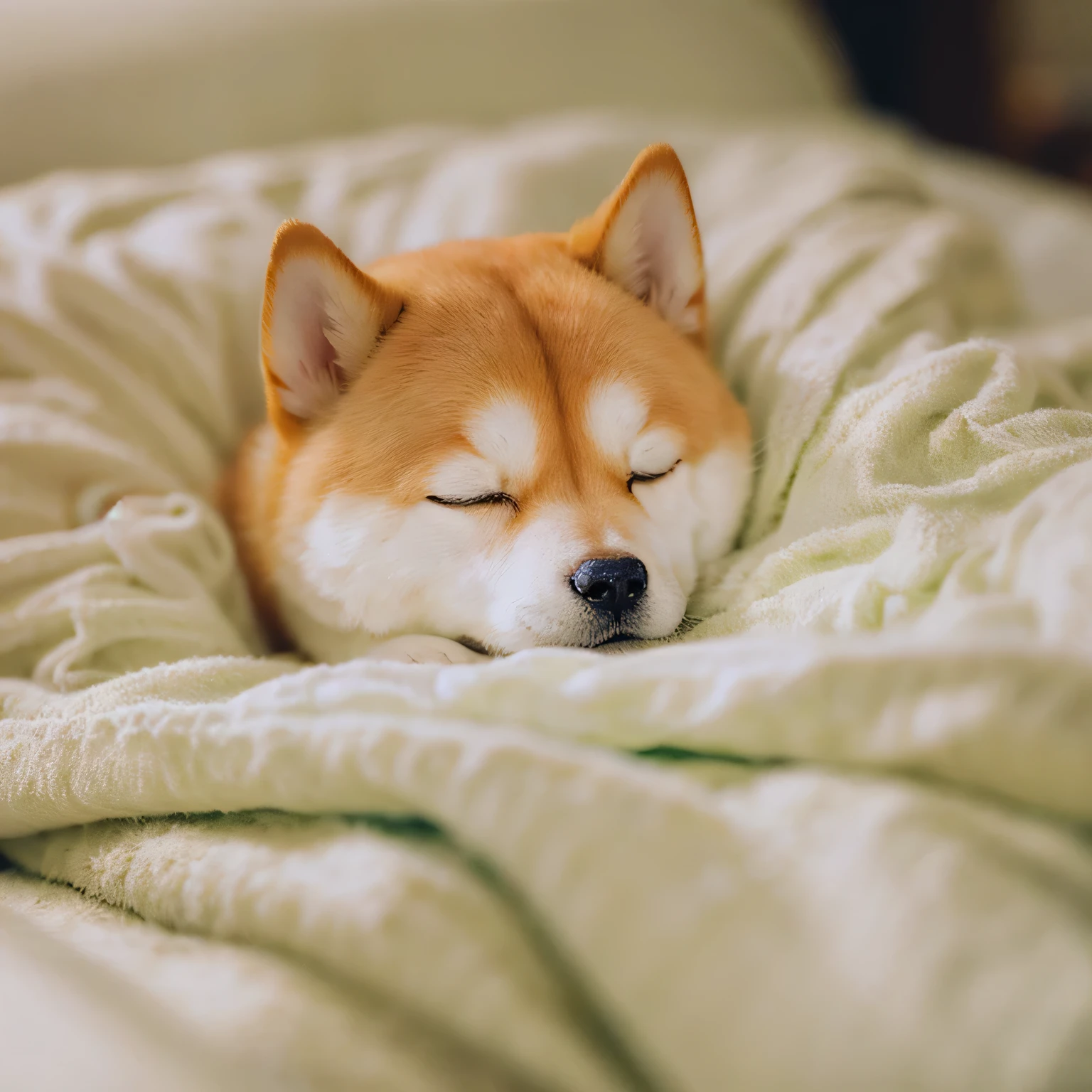 Shiba Inu、Sleeping in bed((()))