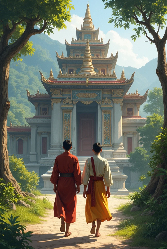2 brother and brother go to the temple