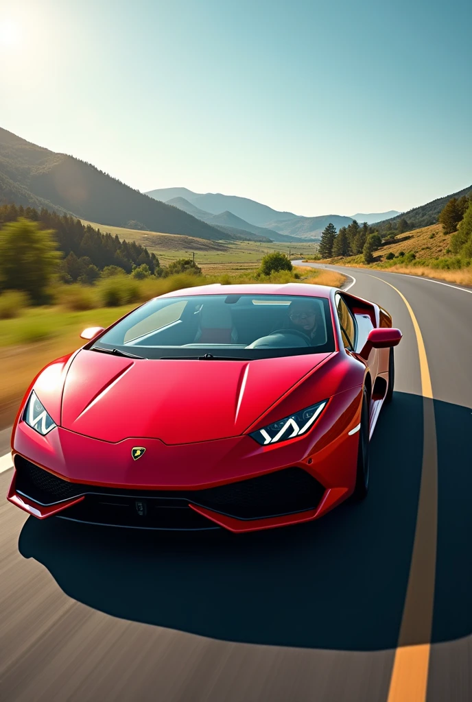 State highway run fast Lamborghini run in red colour