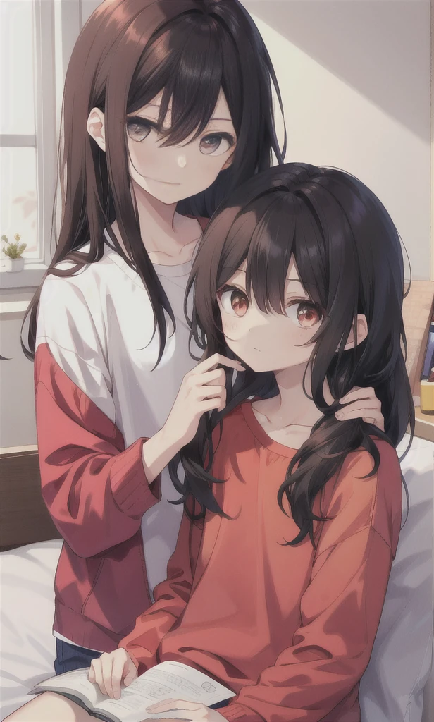 ((nsfw, seductive, seducing, showing armpits), cuddling and pampering viewer, girl lying on bed naked under the bedcover, holding bedcover shyly:1.5), Nardack style lora, (gentle housewife, small girl, full body, depth of view, and short figure girl, cute and , perfect woman, medium cleavage, mature aura:1.2), (masterpiece, best quality, HD Pictures, 4K:1.1), outdoor, very long hair, bangs, gentle look, gentle smile, gentle eyes, mature looking, pinkish cheeks, very detailed eyes, very detailed pupils, very detailed ridiculously long black hair, detailed face, detailed ruby red eyes, full body, look up to viewer, detailed long black hair, (happy gentle face, warm smile, blushing red cheeks:1.3)
