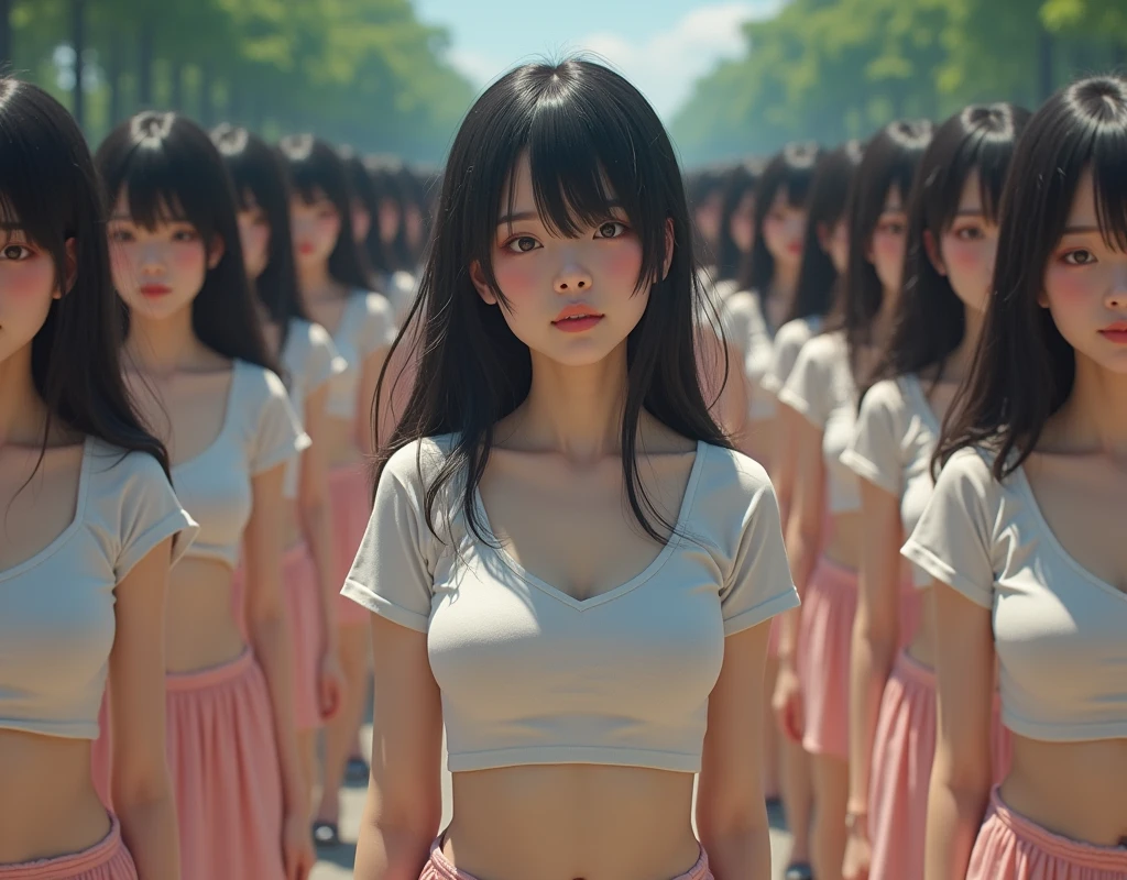 (((((Japanese Clone-girls=Myself))))), (((Super Best masterpiece Clone-girls Raw Photography Art))), (((16K, Highest quality, Ultra-high resolution, RAW Photos))), (((It's so unrealistic., With unparalleled depiction, With an unfathomable sight, An unprecedented and shocking worldview, Clone-girls: In a world of mass reproduction, Ultra-realistic))), (((Japanese Girls, Umezawa-Minami, 24yo, Small face, Thick black hair, long hair, Dark Eyes, Mature face, Cute Smile, Smiling face, A gentle gaze, (((Very pleasant look)))))), (((Very beautiful detailed girls, Accurate body structure, Accurate body movements, Very detailed body, (((Super big breasts, Large bulge of ample breasts)))))), (((Summer clothes, Short sleeve, mini skirt, hour々I can see your pants, Cleavage Emphasis, Emphasise the fullness of your breasts))), ((((((((Very detailed, Myself cloning, Depiction of splitting oneself, 1Myself girl→1,000,000,000,000,000,000,000,000,000,000Myself cloning girls)))))))), (((((((Myself clone-girlsから, Myself keeps multiplying, (Very detailed and intricate, To the exact, Perfect and consistent, (((In the same female body,With the same face, With the same hairstyle, In the same clothes, At the same height, 同じSuper big breastsである))), In a detailed depiction), 1,000,000,000,000,000,000,000,000,000,000 people))))))), (((((Myself girls only))))), (((((1,000,000,000,000,000,000,000,000,000,000Myself girls))))), (Very detailed, Super impactful depiction, The awesomeness of the massively proliferating crowd of "myself"), (Very detailed depiction, Clear and accurate perspective depiction, Ultra-wide field of view, wide view, Focus on the average value of the image), The shooting angle and composition should not be limited to the front, but should be viewed from above, below, left and right., I'm so happy to see so many Myself crowds., I love myself, Overwhelmed with emotion, Full body movement and intertwining depictions