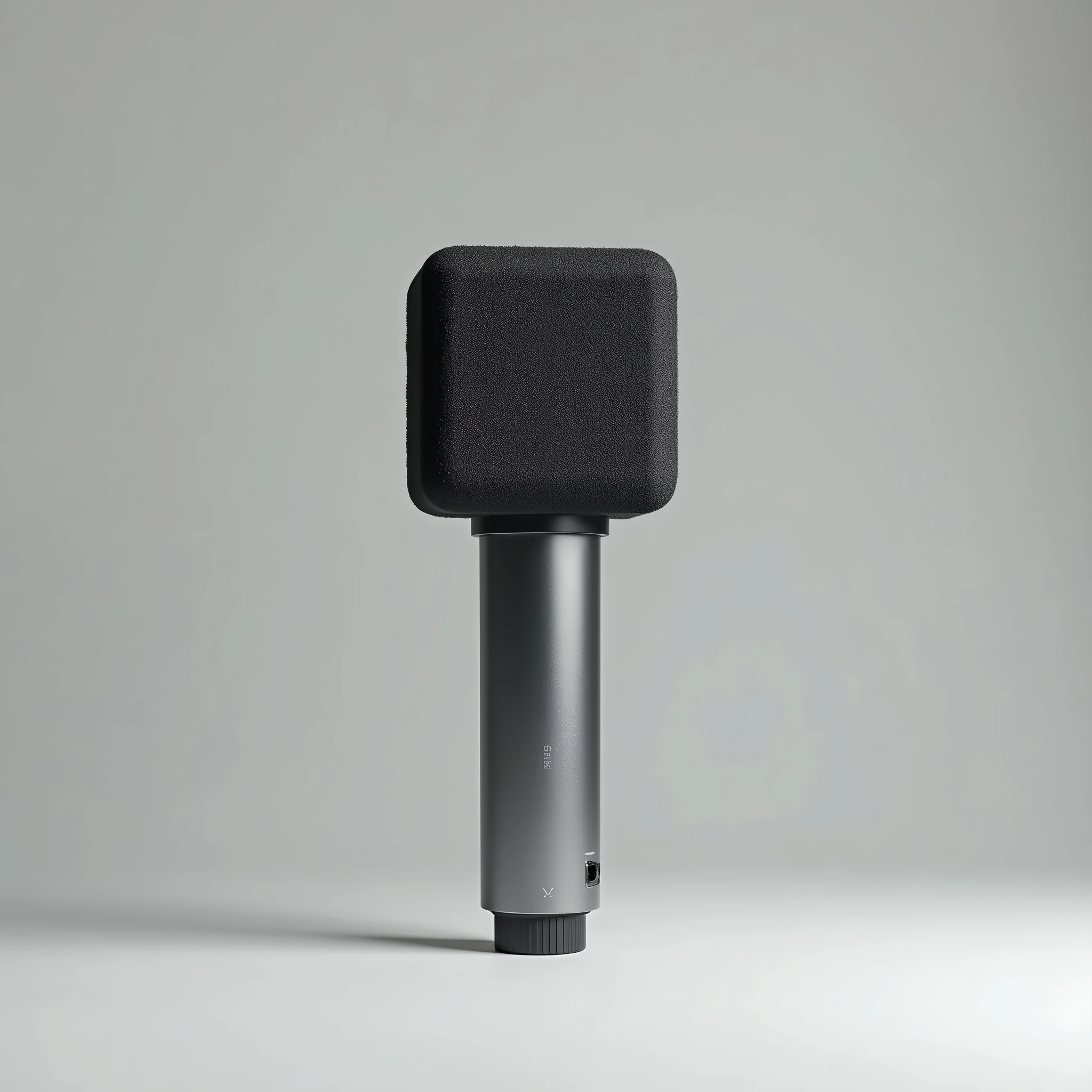 News microphone with square foam filter on isolated background, mock up