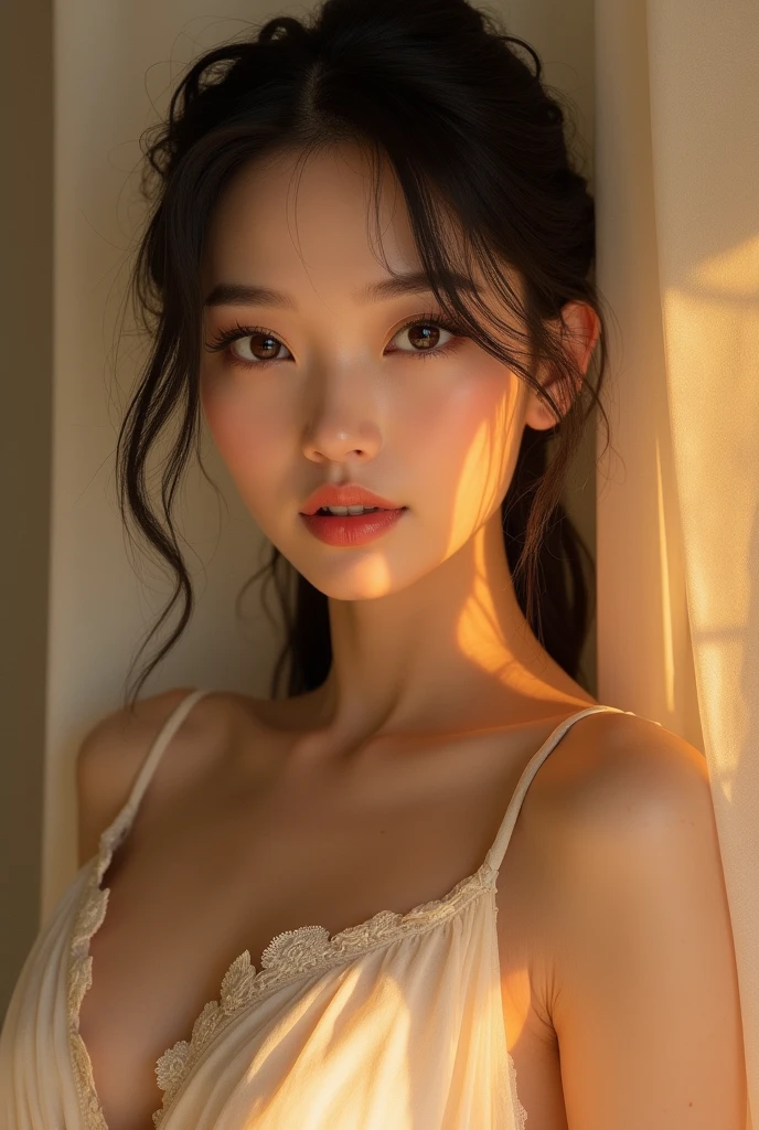 beautiful detailed eyes, beautiful detailed lips, extremely detailed eyes and face, long eyelashes, 1girl, asian girl, white hair, nude, perfect body, perfect breasts, large butt, (best quality,4k,8k,highres,masterpiece:1.2),ultra-detailed,(realistic,photorealistic,photo-realistic:1.37),portrait,fantasy,soft lighting,cinematic,warm colors,dramatic lighting