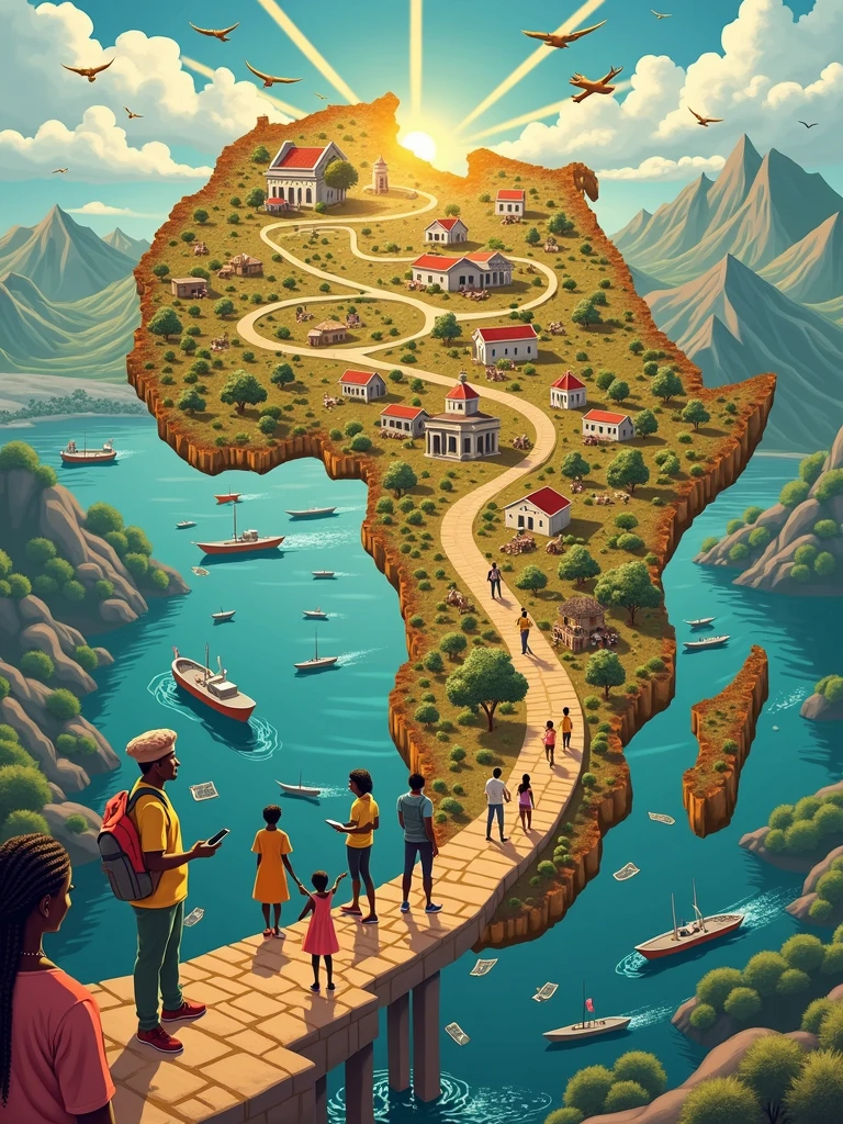 Give me an image showcasing the African continent and and financial literacy increasing.