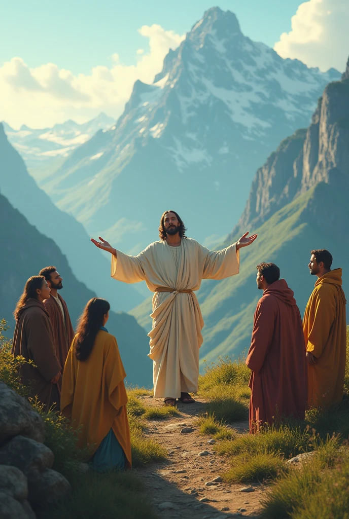 Jesus on the mountain taking care of us