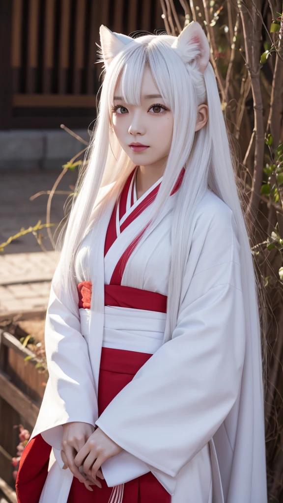 White Demon Fox、Nine-tailed Fox、Japanese women、kimono、Fair skin、Red lines on face、8K、I have long hair