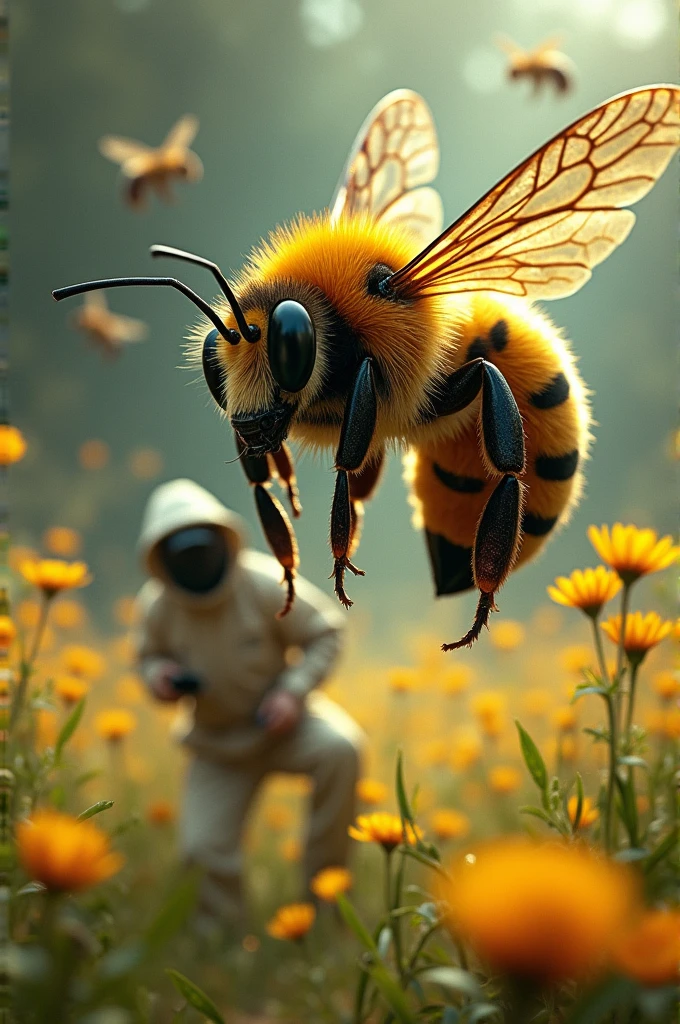 Bee catching a beekeeper