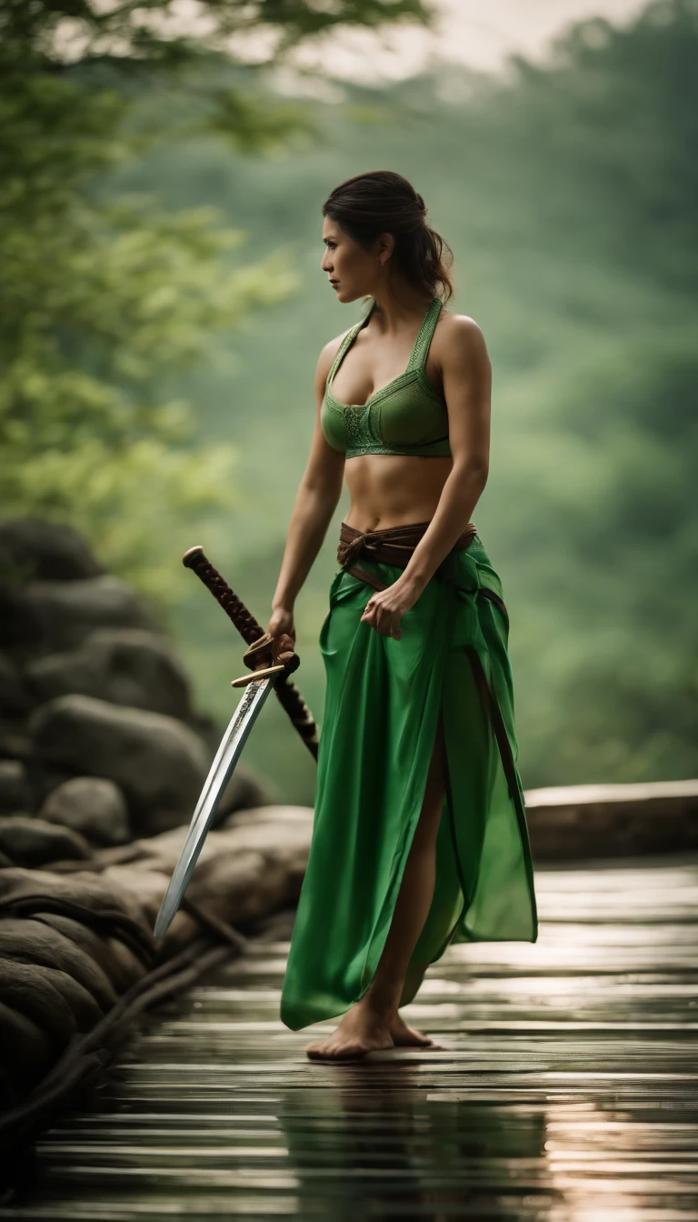 Samurai Swordsman　woman　In underwear　Full body sexy underwear　Full body sexy　　　　green　underwear