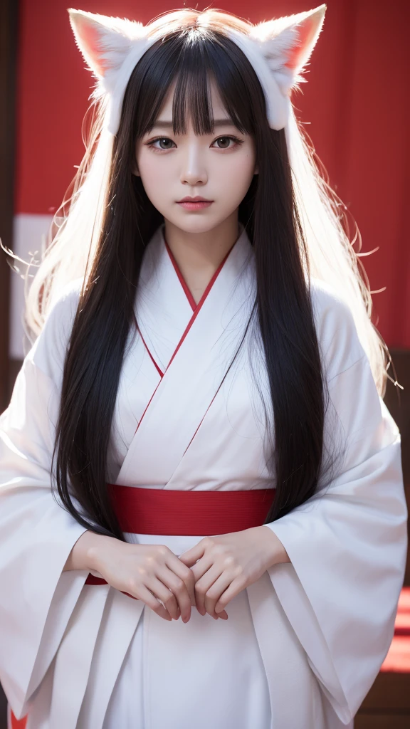 White Demon Fox、Nine-tailed Fox、Japanese women、kimono、Fair skin、Red lines on face、8K、I have long hair