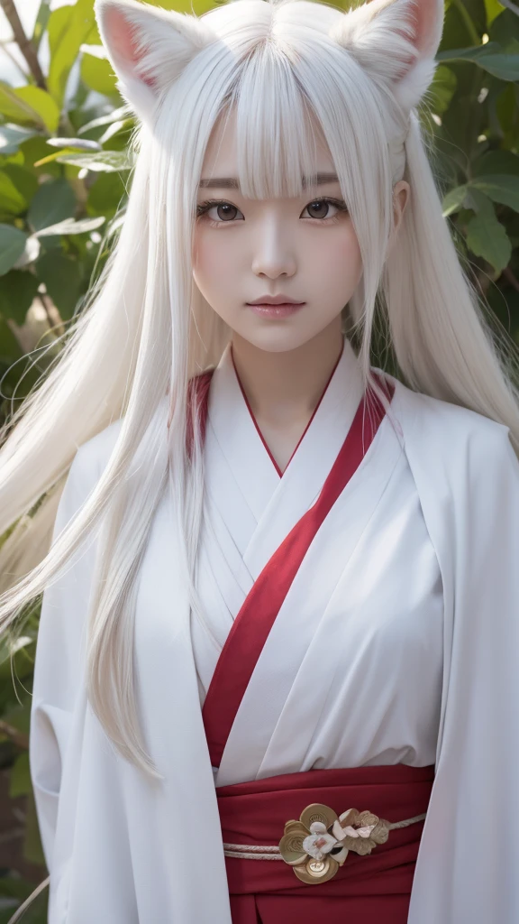 White Demon Fox、Nine-tailed Fox、Japanese women、kimono、Fair skin、Red lines on face、8K、I have long hair