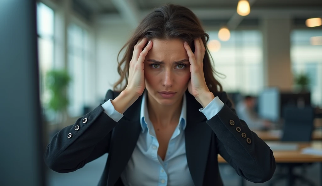 office, house, a girl of about 30, the head of the IT department of a small company, clutches her head