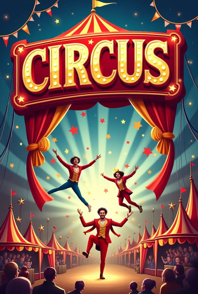Circus banner with name and description of attractions dates and prices