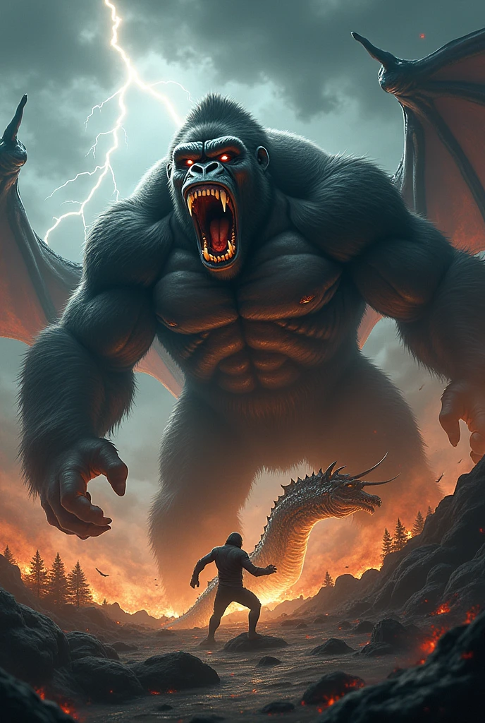 A dangerous Big monkey  and dregon photo In angry