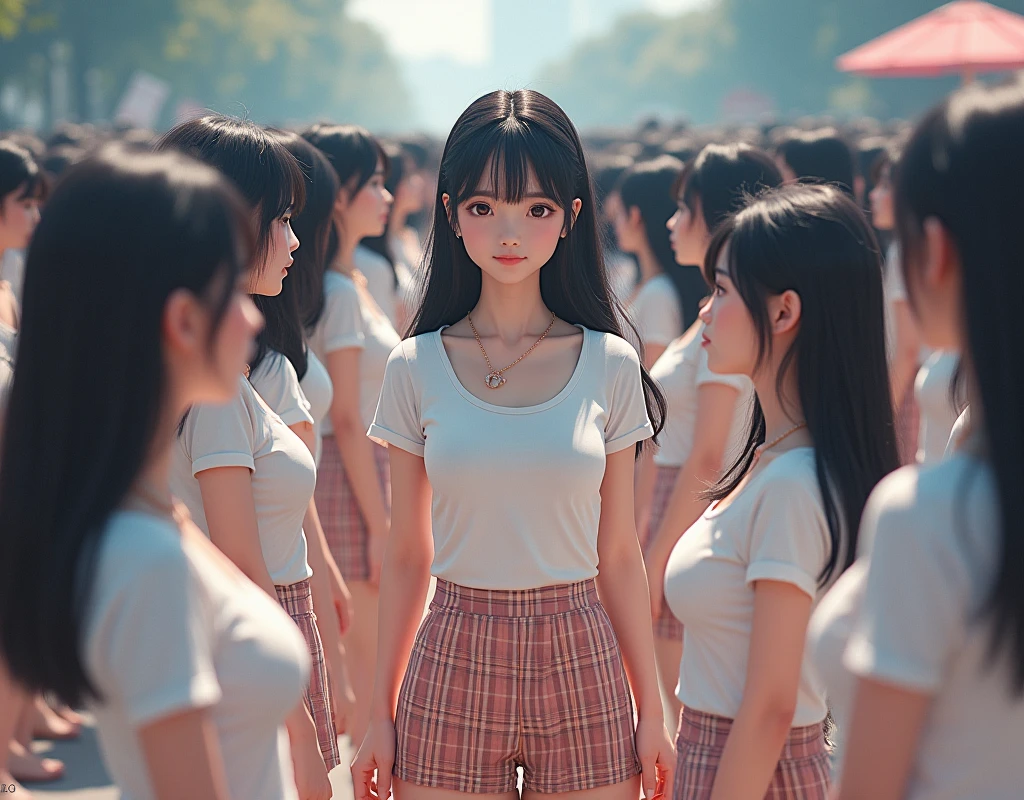 (((((Japanese Clone-girls=Myself))))), (((Super Best masterpiece Clone-girls Raw Photography Art))), (((16K, Highest quality, Ultra-high resolution, RAW Photos))), (((It's so unrealistic., With unparalleled depiction, With an unfathomable sight, An unprecedented and shocking worldview, Clone-girls: In a world of mass reproduction, Ultra-realistic))), (((Japanese Girls, Umezawa-Minami, 24yo, Small face, Thick black hair, long hair, Dark Eyes, Mature face, Cute Smile, Smiling face, A gentle gaze, (((Very pleasant look)))))), (((Very beautiful detailed girls, Accurate body structure, Accurate body movements, Very detailed body, (((Super big breasts, Large bulge of ample breasts)))))), (((Summer clothes, Short sleeve, mini skirt, hour々I can see your pants, Cleavage Emphasis, Emphasise the fullness of your breasts))), ((((((((Very detailed, Myself cloning, Depiction of splitting oneself, 1Myself girl→1,000,000,000,000,000,000,000,000,000,000Myself cloning girls)))))))), (((((((Myself clone-girlsから, Myself keeps multiplying, (Very detailed and intricate, To the exact, Perfect and consistent, (((In the same female body,With the same face, With the same hairstyle, In the same clothes, At the same height, 同じSuper big breastsである))), In a detailed depiction), 1,000,000,000,000,000,000,000,000,000,000 people))))))), (((((Myself girls only))))), (((((1,000,000,000,000,000,000,000,000,000,000Myself girls))))), (Very detailed, Super impactful depiction, The awesomeness of the massively proliferating crowd of "myself"), (Very detailed depiction, Clear and accurate perspective depiction, Ultra-wide field of view, super wide view, Focus on the average value of the image), The shooting angle and composition should not be limited to the front, but should be viewed from above, below, left and right., I'm so happy to see so many Myself crowds., I love myself, Overwhelmed with emotion, Full body movement, Myself: A depiction of hands entwined around a body in a crowd