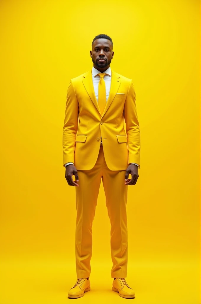 Creates a human being in a suit and tie with his color completely yellow