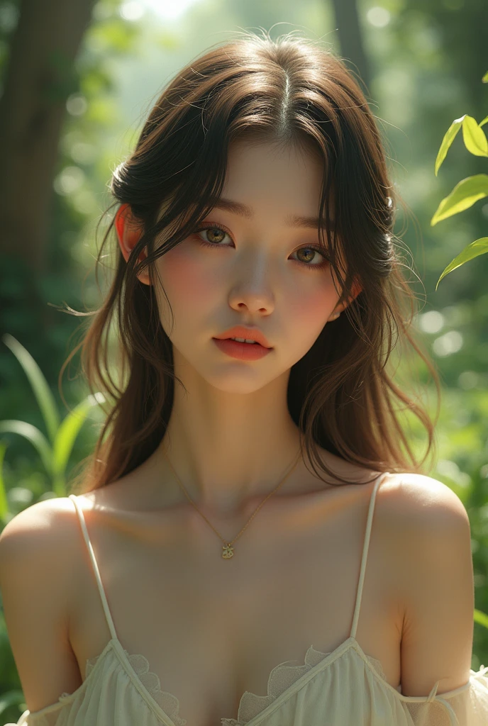 Realistic beautiful girl, top, outdoor