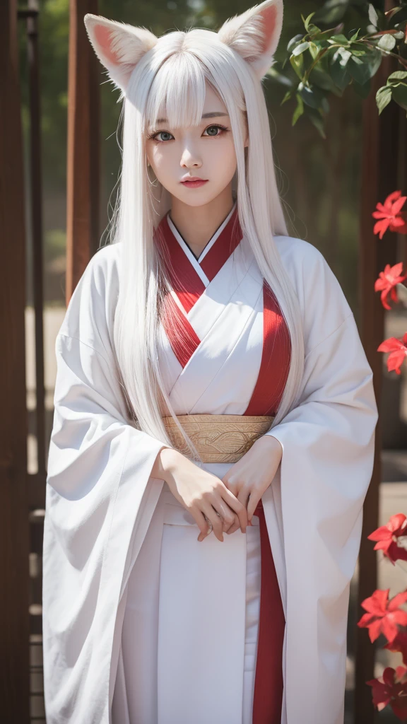 White Demon Fox、Nine-tailed Fox、Japanese women、kimono、Fair skin、Red lines on face、8K、I have long hair