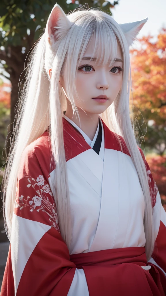 White Demon Fox、Nine-tailed Fox、Japanese women、kimono、Fair skin、Red lines on face、8K、I have long hair
