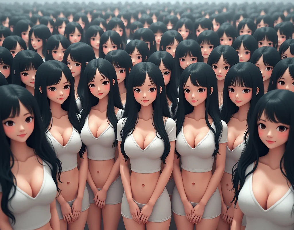 (((((Japanese Clone-girls=Myself))))), (((Super Best masterpiece Clone-girls Raw Photography Art))), (((16K, Highest quality, Ultra-high resolution, RAW Photos))), (((It's so unrealistic., With unparalleled depiction, With an unfathomable sight, An unprecedented and shocking worldview, Clone-girls: In a world of mass reproduction, Ultra-realistic))), (((Japanese Girls, Umezawa-Minami, 24yo, Small face, Thick black hair, long hair, Dark Eyes, Mature face, Cute Smile, Smiling face, A gentle gaze, (((Very pleasant look)))))), (((Very beautiful detailed girls, Accurate body structure, Accurate body movements, Very detailed body, (((Super big breasts, Large bulge of ample breasts)))))), (((Summer clothes, Short sleeve, mini skirt, hour々I can see your pants, Cleavage Emphasis, Emphasise the fullness of your breasts))), ((((((((Very detailed, Myself cloning, Depiction of splitting oneself, 1Myself girl→1,000,000,000,000,000,000,000,000,000,000Myself cloning girls)))))))), (((((((Myself clone-girlsから, Myself keeps multiplying, (Very detailed and intricate, To the exact, Perfect and consistent, (((In the same female body,With the same face, With the same hairstyle, In the same clothes, At the same height, 同じSuper big breastsである))), In a detailed depiction), 1,000,000,000,000,000,000,000,000,000,000 people))))))), (((((Myself girls only))))), (((((1,000,000,000,000,000,000,000,000,000,000Myself girls))))), (Very detailed, Super impactful depiction, The awesomeness of the massively proliferating crowd of "myself"), (Very detailed depiction, Clear and accurate perspective depiction, Ultra-wide field of view, wide view, Focus on the average value of the image), The shooting angle and composition should not be limited to the front, but should be viewed from above, below, left and right., I'm so happy to see so many Myself crowds., I love myself, Overwhelmed with emotion, Full body movement depiction