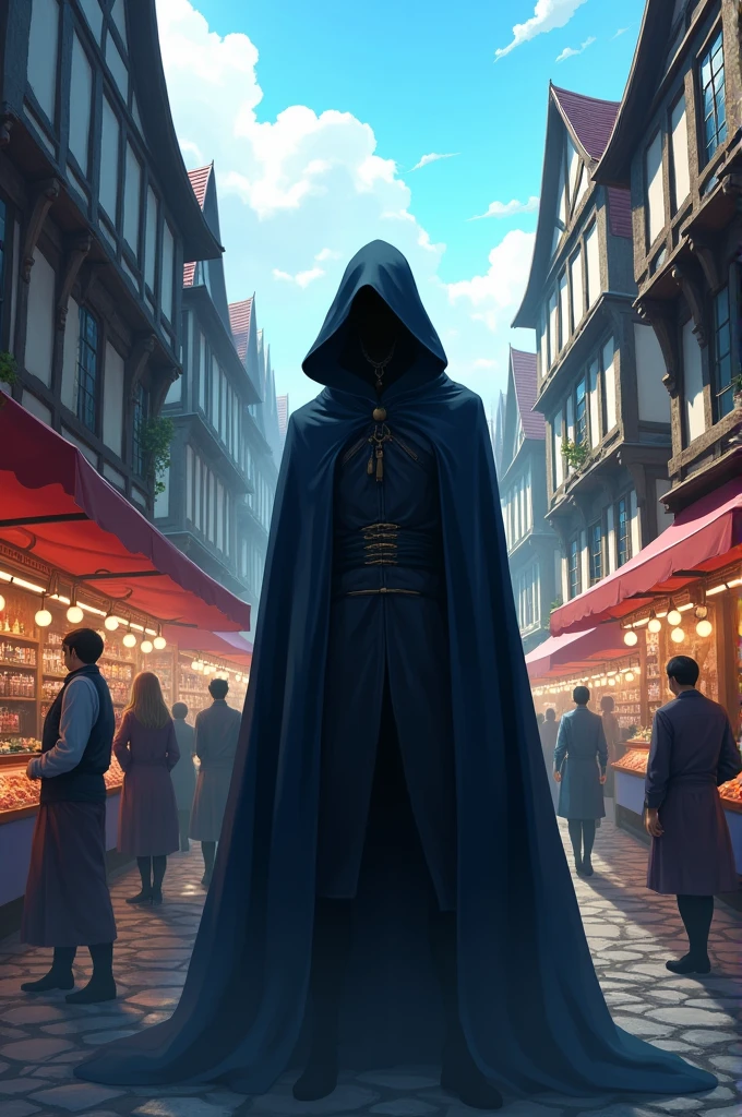 Anime noc man in market place medieval scenario