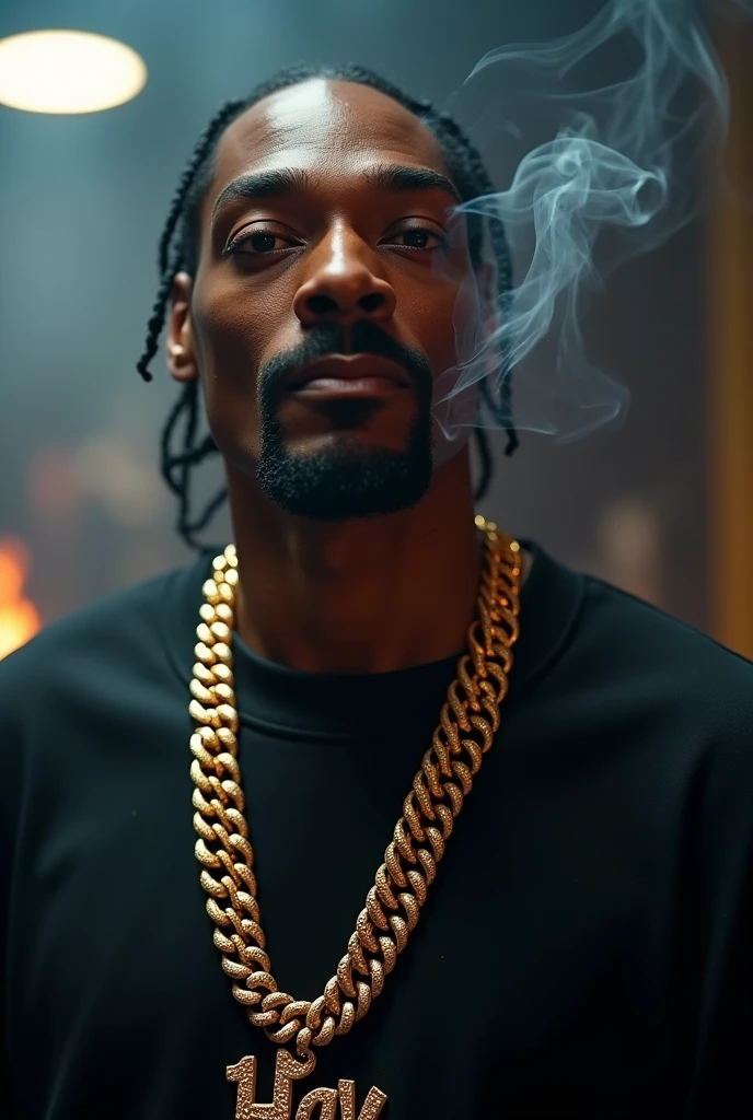 Snoop Dogg wore "HAV" chain in the black type colour, blunt burning smoke rise and wore expensive clothes. 3D 3500p.