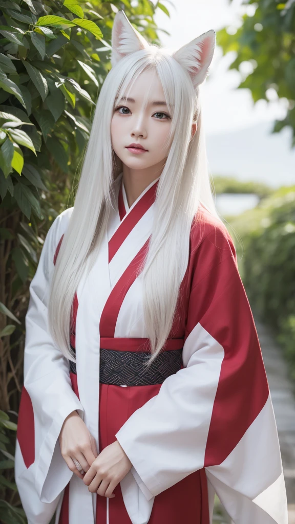 White Demon Fox、Nine-tailed Fox、Japanese women、kimono、Fair skin、Red lines on face、8K、I have long hair