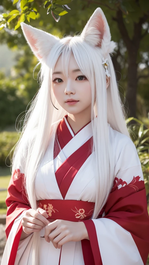 White Demon Fox、Nine-tailed Fox、Japanese women、kimono、Fair skin、Red lines on face、8K、I have long hair