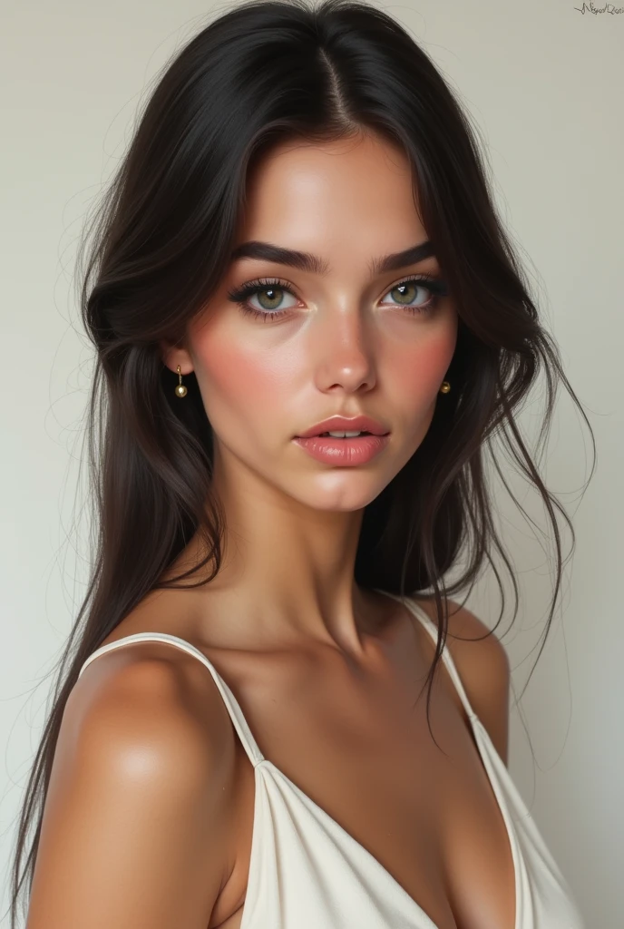 Ultra realistic portrait of a young French woman of Algerian origin, 1, 1 meter 58, straight hair and well made up