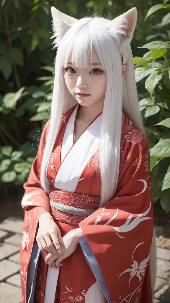 White Demon Fox、Nine-tailed Fox、Japanese women、kimono、Fair skin、Red lines on face、8K、I have long hair