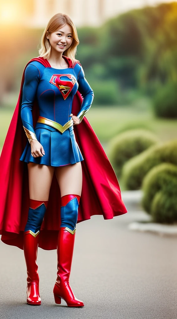 (((Make the most of the original image)))、(((Supergirl Costume)))、(((shiny short hair)))、(((Suffering)))、(((Feet must necessarily be worn with black tights)))、(((Smile)))、(((You need to wear red boots)))、((Top image quality、8K))、((top-quality、8K、masterpiece:1.3))、(((Keep your background simple)))、Crisp focus:1.2、Beautiful woman with perfect body shape:1.4、Slender Abs:1.2、((layers-Cut、large boob:1.2))、a wet body:1.5、Highly detailed facial and skin texture、