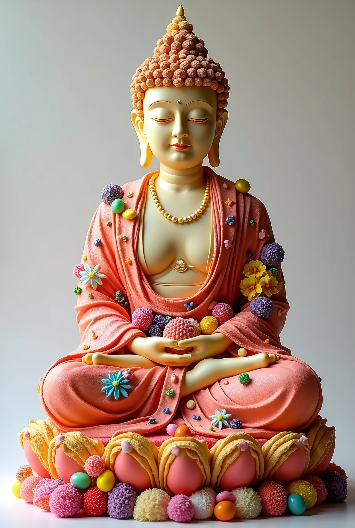 ((Buddha statue made from sweets,Buddha Cake:1.2)),Decorative Buddha statue,Fine Buddha statue,Highly detailed cake,(Highest quality,4K,8k,High Resolution,masterpiece:1.2),Ultra fine,(Real,Photorealistic,Photorealistic:1.37),HDR,uhd,Studio Lighting,Ultra fine画,Sharp Focus,Physically Based Rendering,extremely detailed description,professional,Vibrant colors