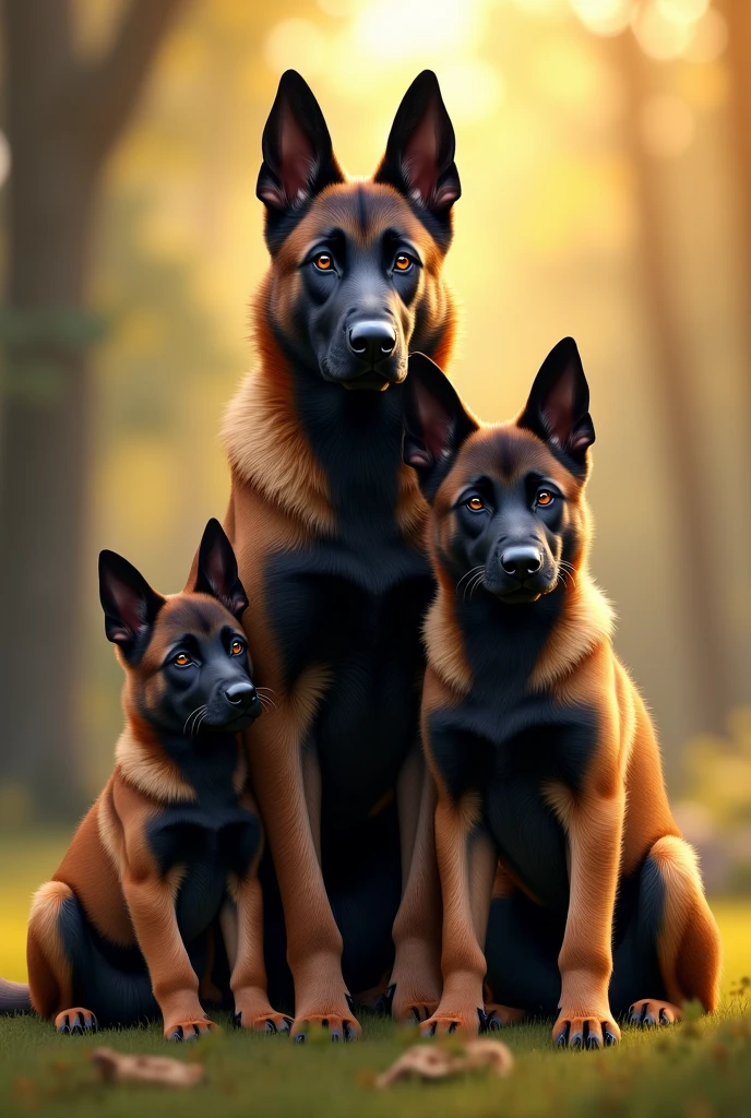 1 father dark sable Belgian malinois 1 mother pawn sable Belgian malinois with black foot and 2 dark sable puppy