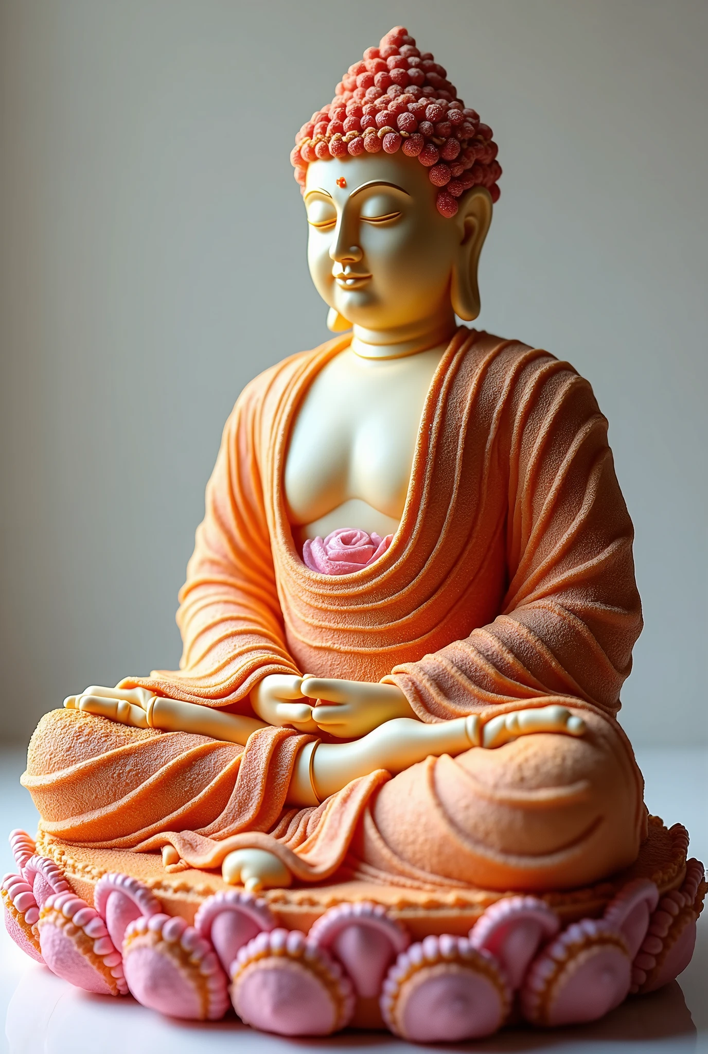 ((Buddha statue made from sweets,Buddha Cake:1.2)),Decorative Buddha statue,Fine Buddha statue,Highly detailed cake,(Highest quality,4K,8k,High Resolution,masterpiece:1.2),Ultra fine,(Real,Photorealistic,Photorealistic:1.37),HDR,uhd,Studio Lighting,Ultra fine画,Sharp Focus,Physically Based Rendering,extremely detailed description,professional,Vibrant colors
