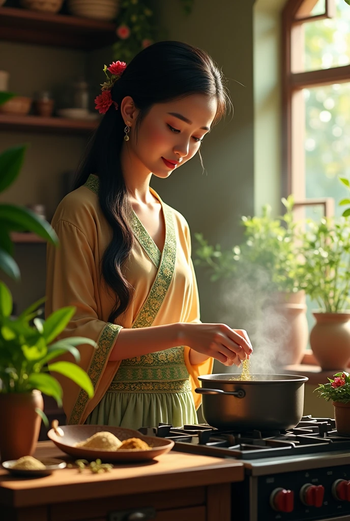 Brunei girl boiling water kratom powder supergreen packing write by KTM Herbs Legacy