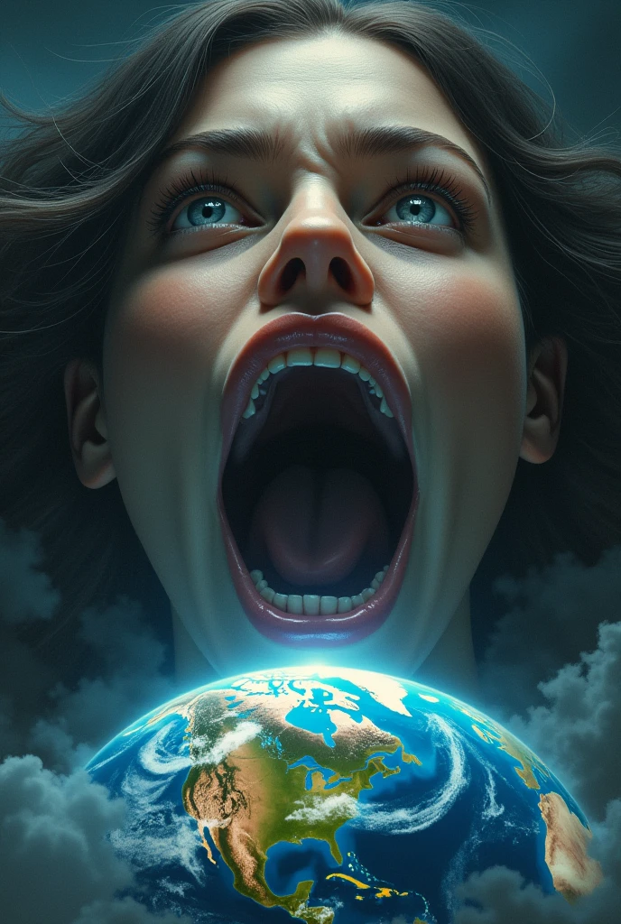 A giant girl swallowing the Earth