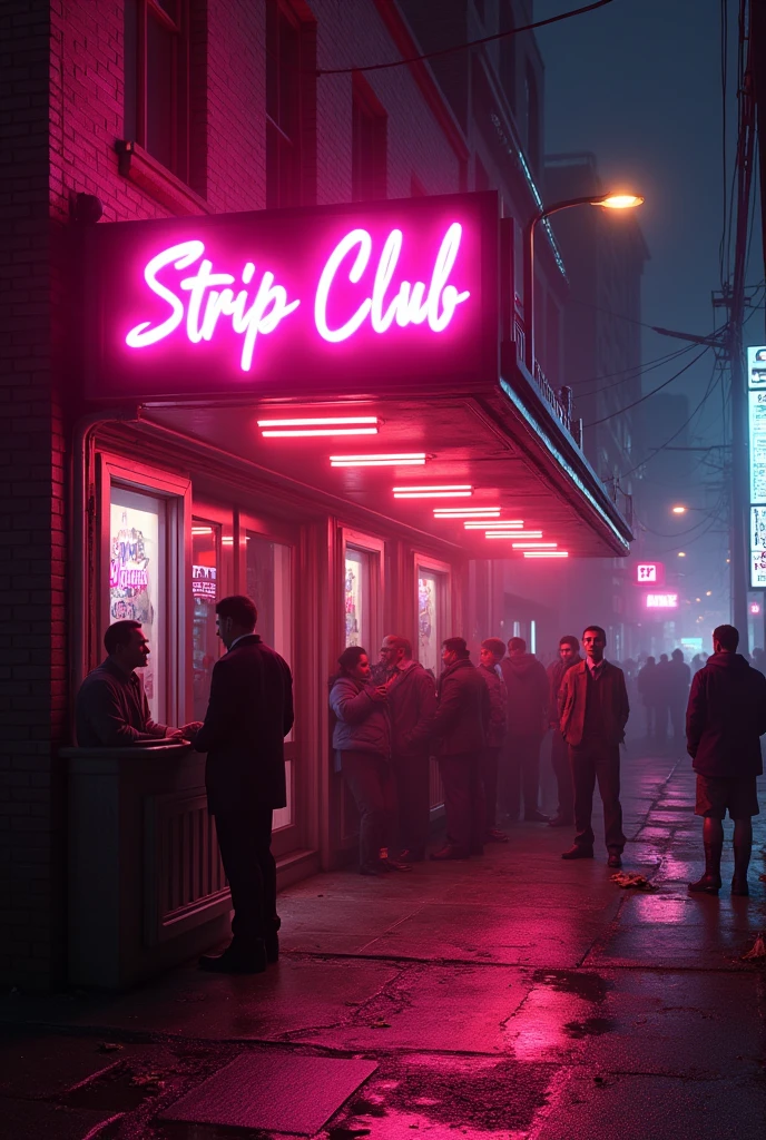outside of strip club with pink lighting