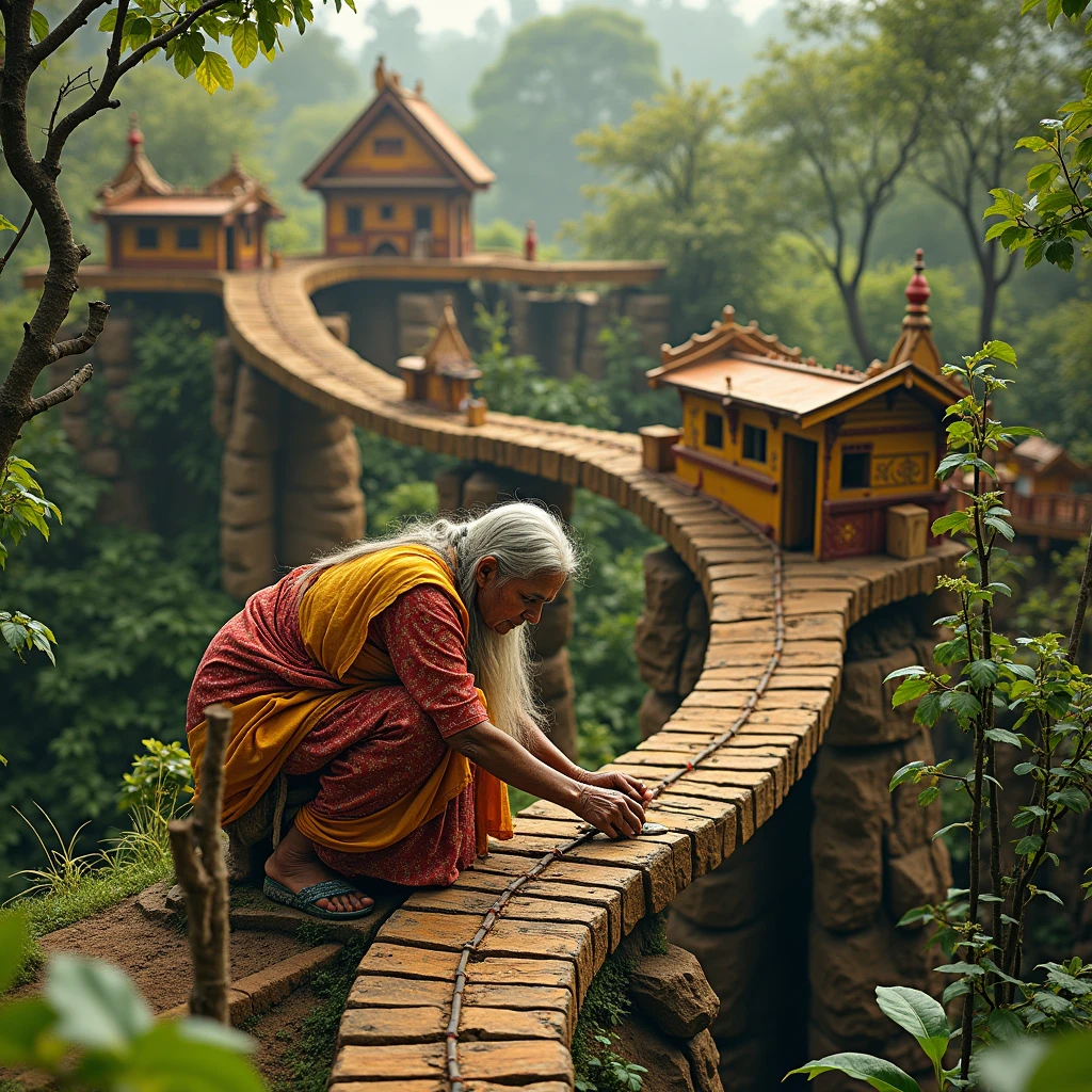 Indian An old grandmother made railway from tamarind