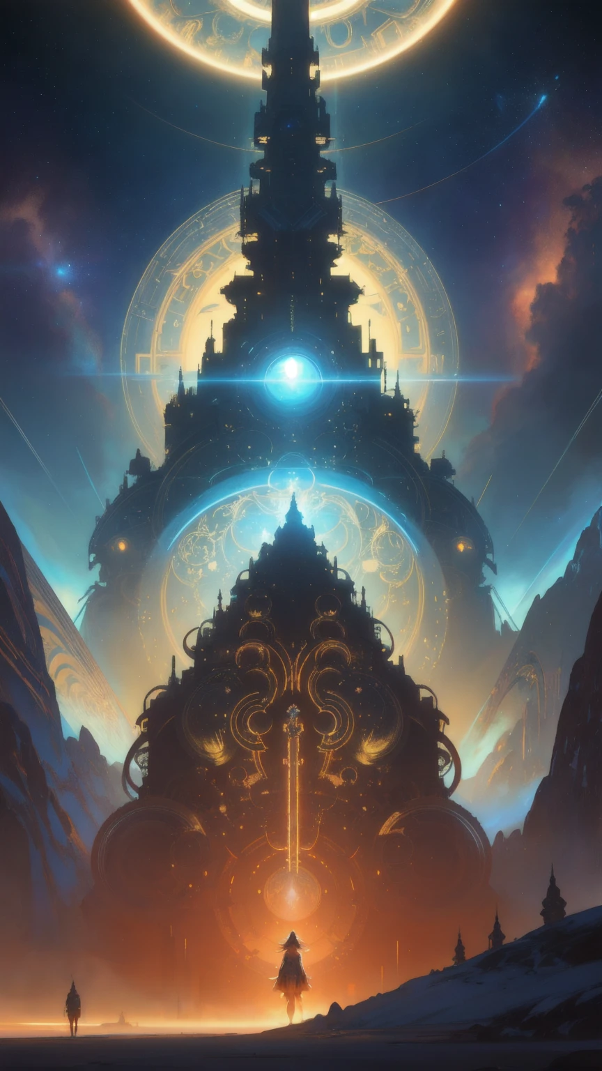 a digital painting of a giant creature beautiful girl in a space station, with brown background concept art inspired by tomasz alen kopera, Artstation contest winner, fantasy art, a massive celestial giant god, epic fantasy sci fi illustration, stunning sasquatch, old god, big titan creature in the center, beeple and tim hildebrandt, beeple masterpiece