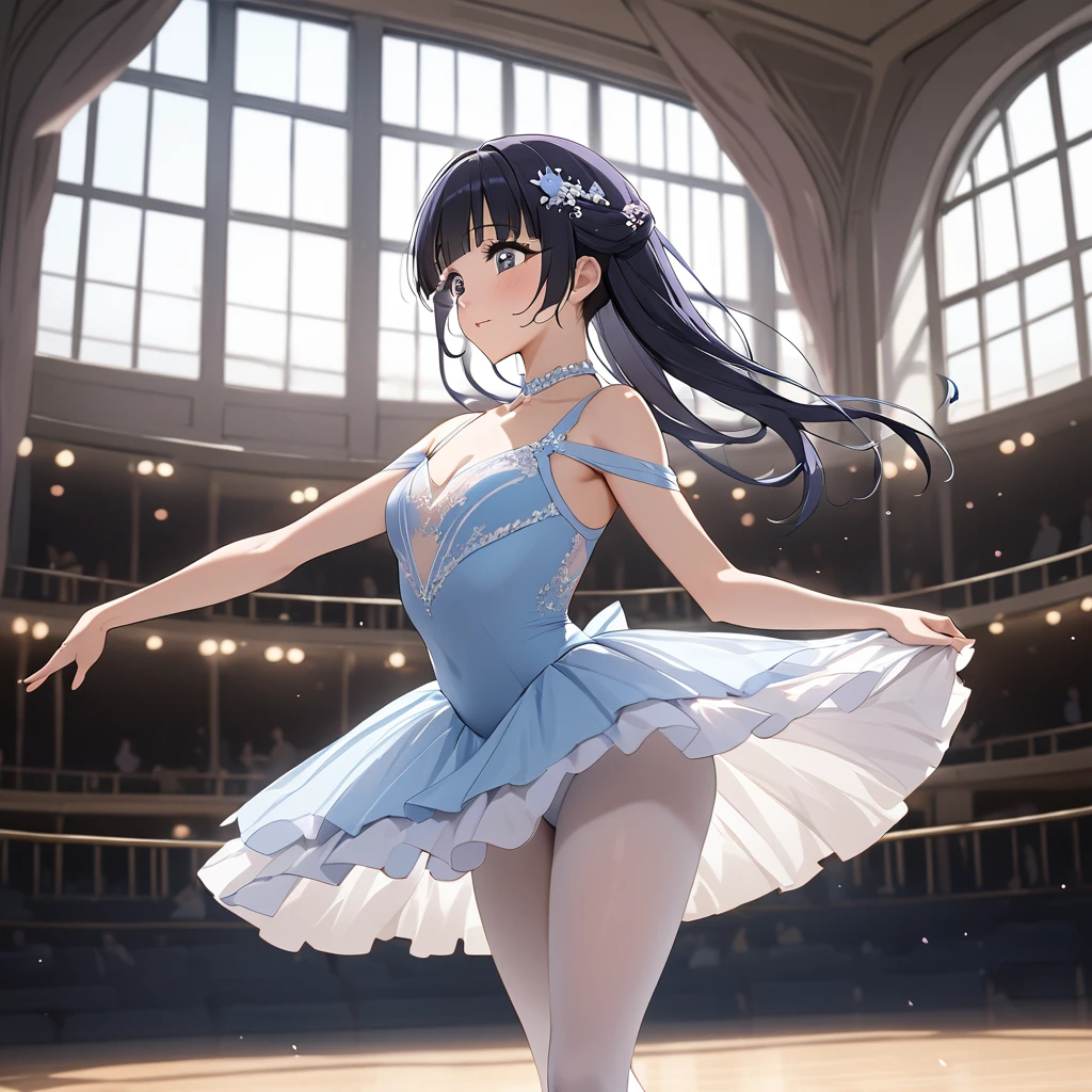 ((Highest quality)), ((masterpiece)), (detailed), (Perfect Face)、The woman is Reika Aoki with semi-long hair、A woman is dancing gracefully and attractively in a beautiful ballet costume at the ballet venue.