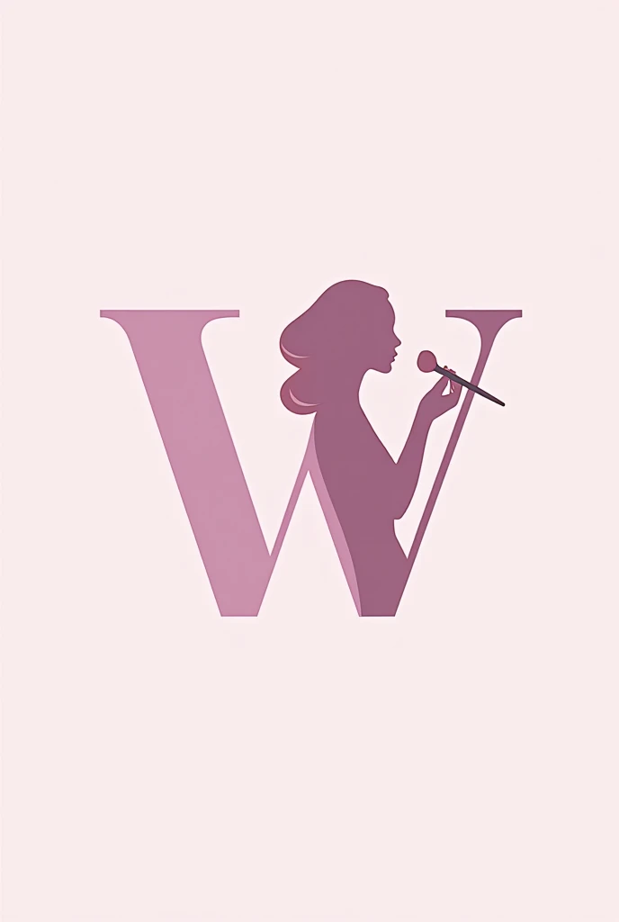 Create an image of an isologo for a personal brand of a makeup artist which is (Wendy Makeup) with pink colorimetry, fuchsia and lilac, with typography that shows the subtlety of women and at the same time their empowerment, with an image of a silhouette of a woman with a brush, and with the double v (w de Wendy and la M de Makeup, they look linked, that is, they don't look separated., with a slogan that says (Highlighting your natural beauty) It must be serious but at the same time it must engage the public.