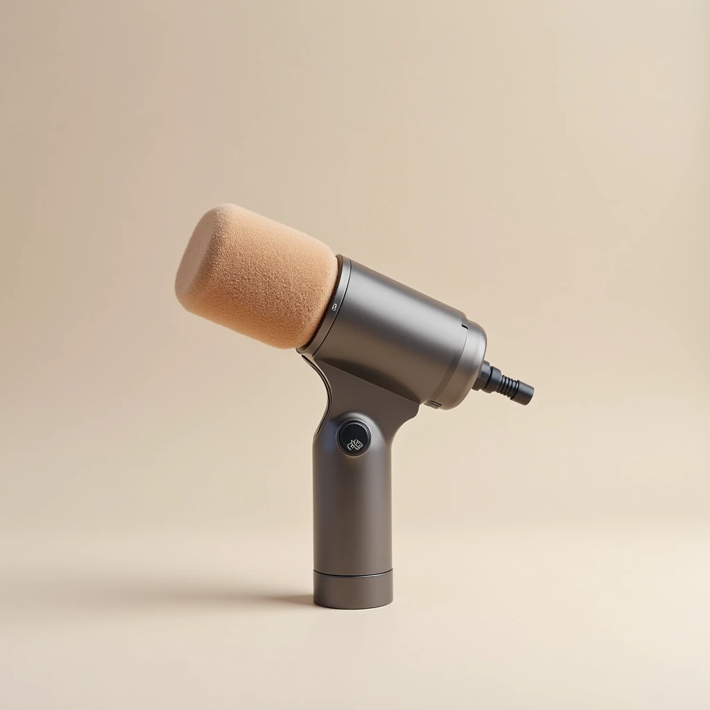News microphone with light brown square foam filter on isolated background, mock up