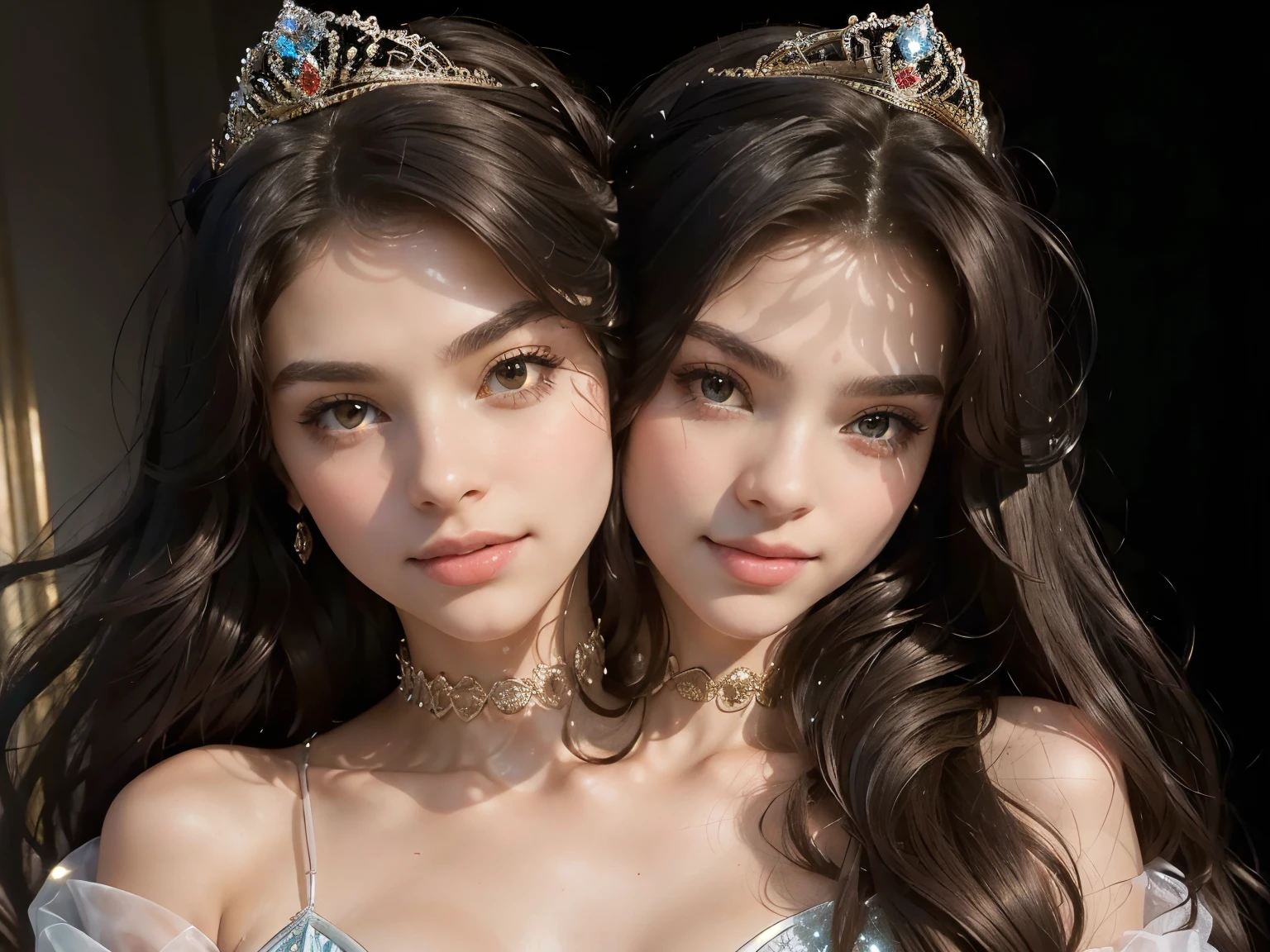 bestresolution, (2heads:1.2), princesses, tiaras on head,