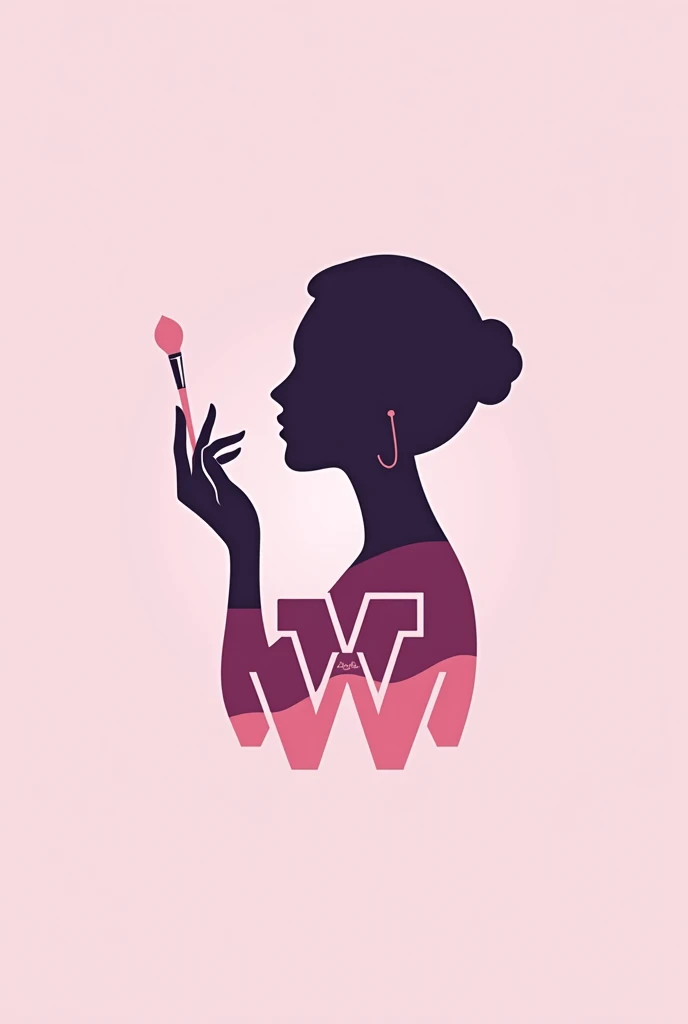 Create an image of an isologo for a personal brand of a makeup artist which is (Wendy Makeup) with pink colorimetry, fuchsia and lilac, with typography that shows the subtlety of women and at the same time their empowerment, with an image of a silhouette of a woman with a brush, and with the double v (w de Wendy and la M de Makeup, they look linked, that is, they don't look separated., with a slogan that says (Highlighting your natural beauty) It must be serious but at the same time it must engage the public. I want you to take everything I describe there