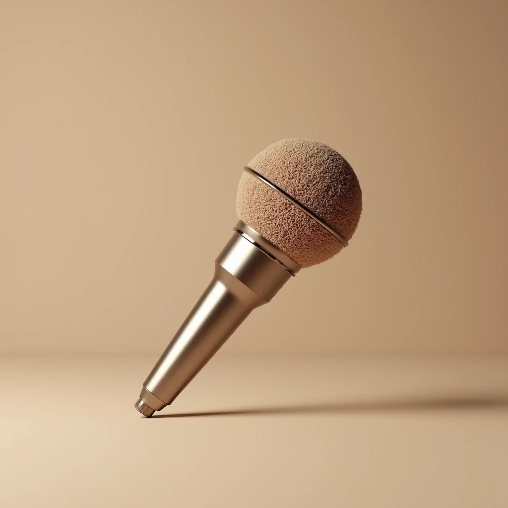 News microphone with light brown nice foam filter on isolated background, mock up