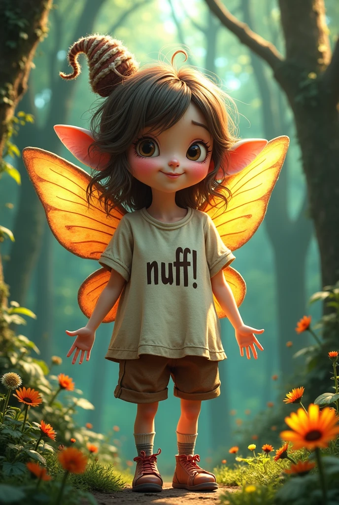 A frumpy fairy with a t-shirt that reads Nuff !