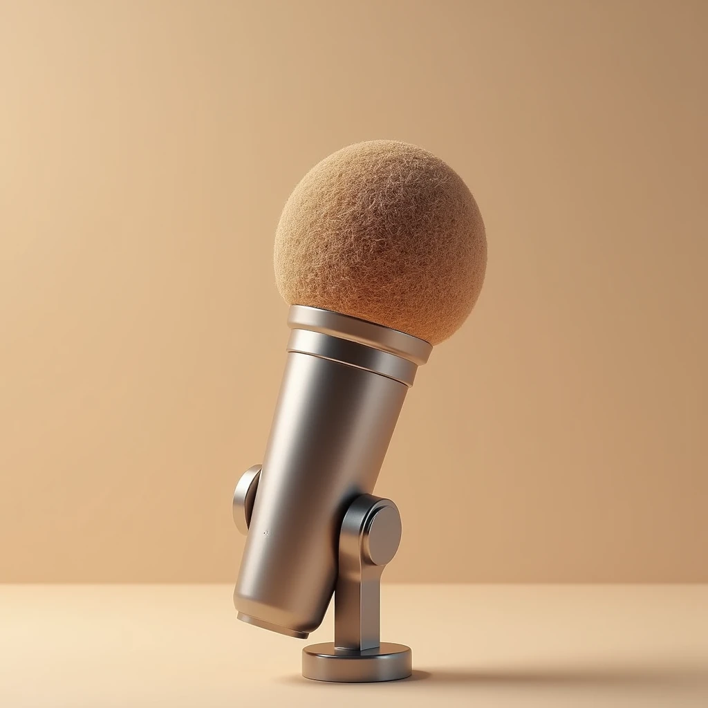 News microphone with light brown nice foam filter on isolated background, mock up