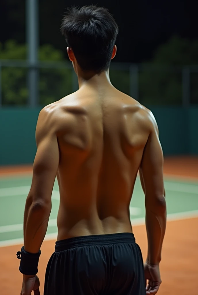 Photo Quality、A lot of cute handsome men、Mash Hair、Japanese male, 、Completely naked、Full nudity、erection、Huge penis、Highest quality、Realistic、beautiful、完全Completely naked、Back view、Full nudity、Tennis court、night