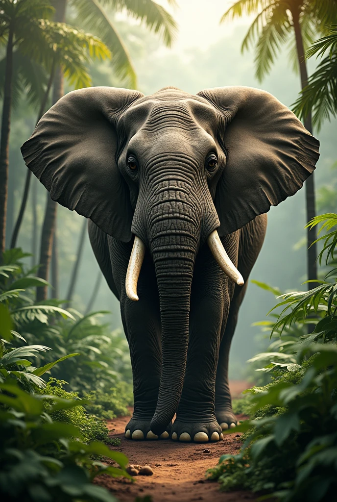 high quality, 8K Ultra HD, A beautiful wildlife animal elephant  with honear jungle dangerous elephant natural , plant ,hot sexy 